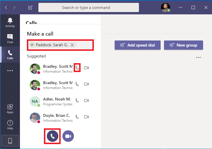 how to call someone through teams